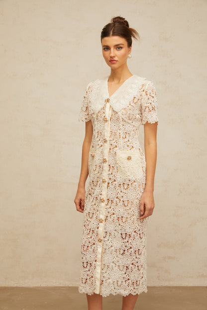 Sophie off-white corded-lace midi dress