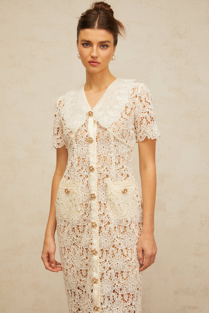 Sophie off-white corded-lace midi dress