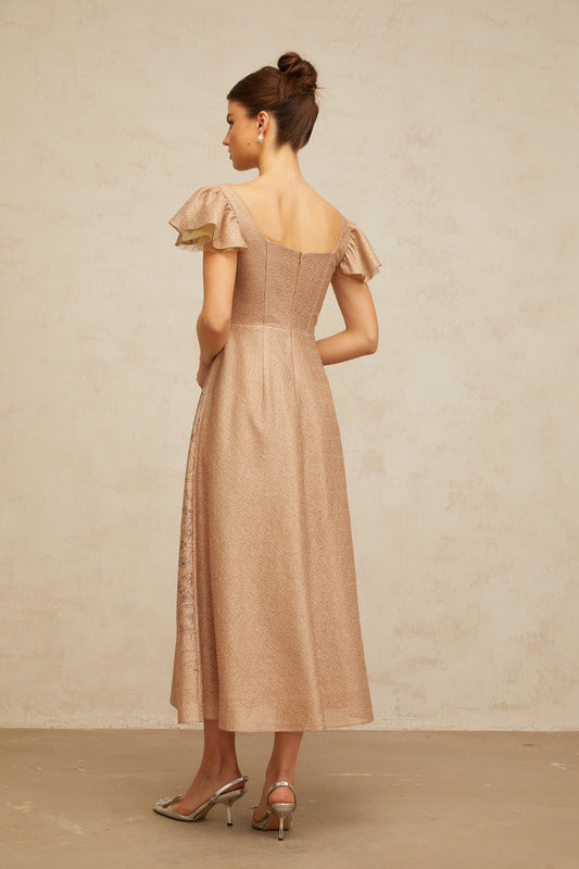 Giada khaki graphic-print flared midi dress