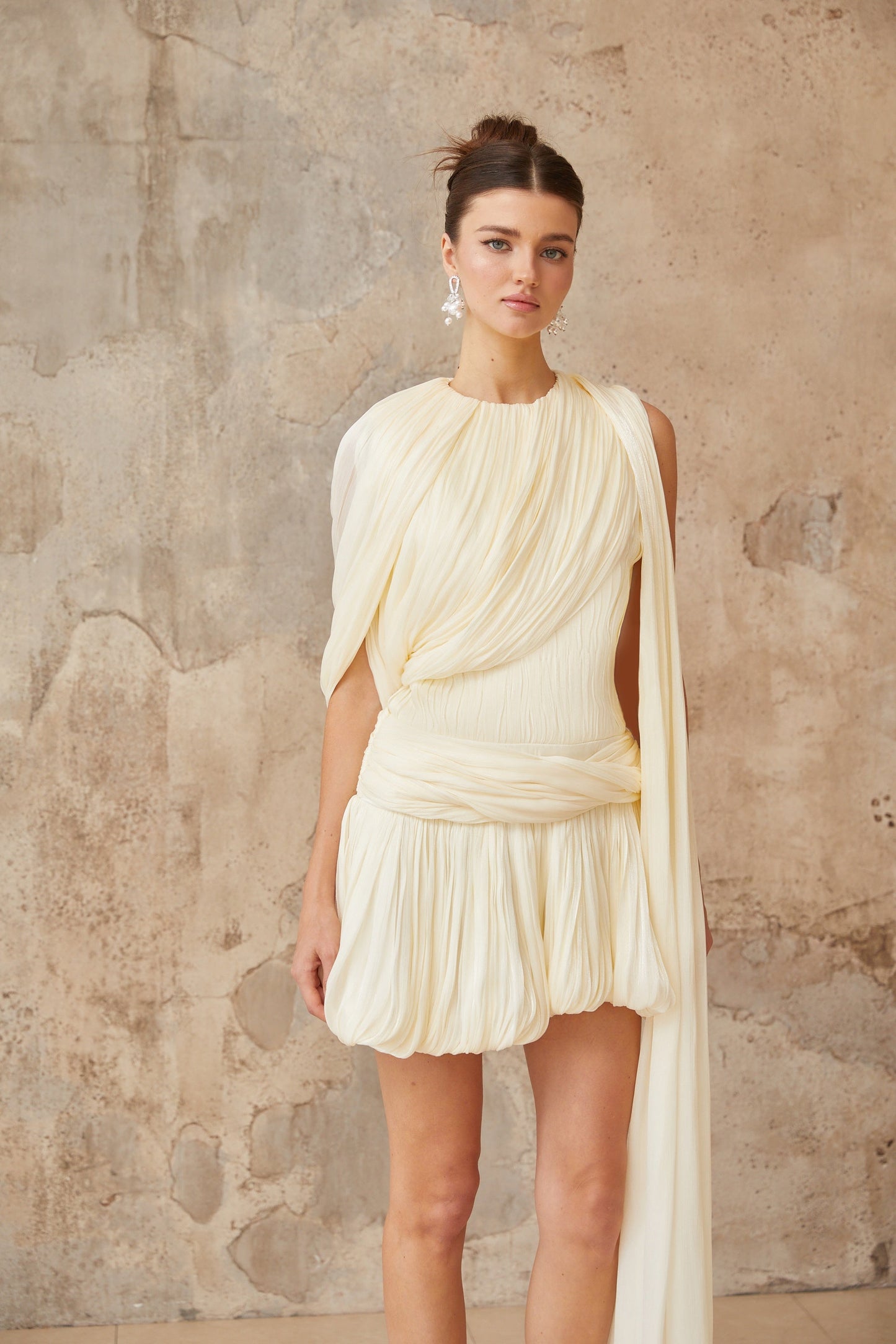 Cyrielle Pleated Mini Dress with Ribbon Design Accent