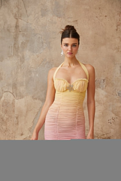 Léontine gradient ruched tulle mini dress