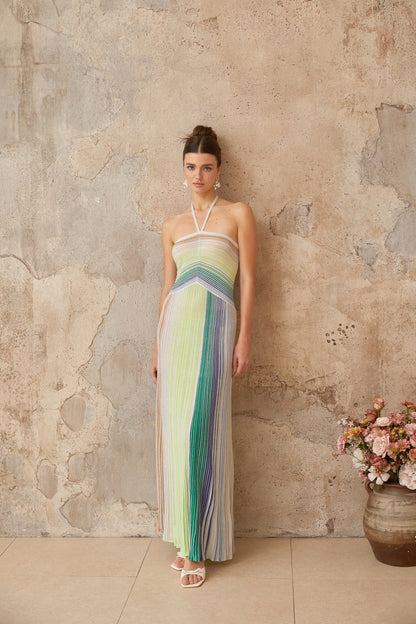 Serelith Metallic Knit Backless Maxi Dress