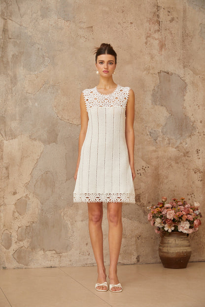 Gisèle white floral-appliqué crochet-knit mini dress