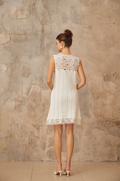 Gisèle white floral-appliqué crochet-knit mini dress