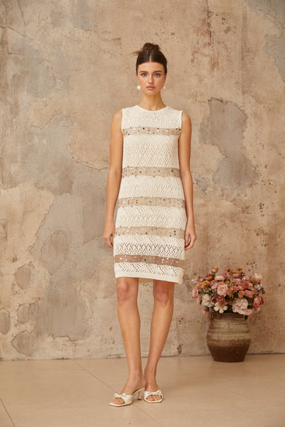 Colette off-white sequined crochet-knit mini dress