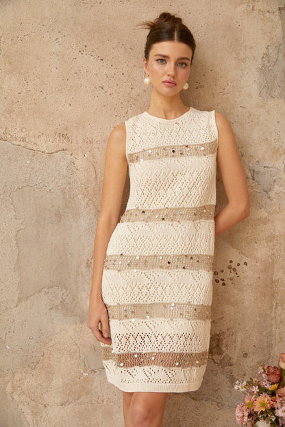 Colette off-white sequined crochet-knit mini dress