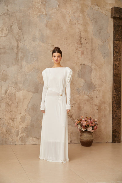 Margot white draped shirred maxi dress