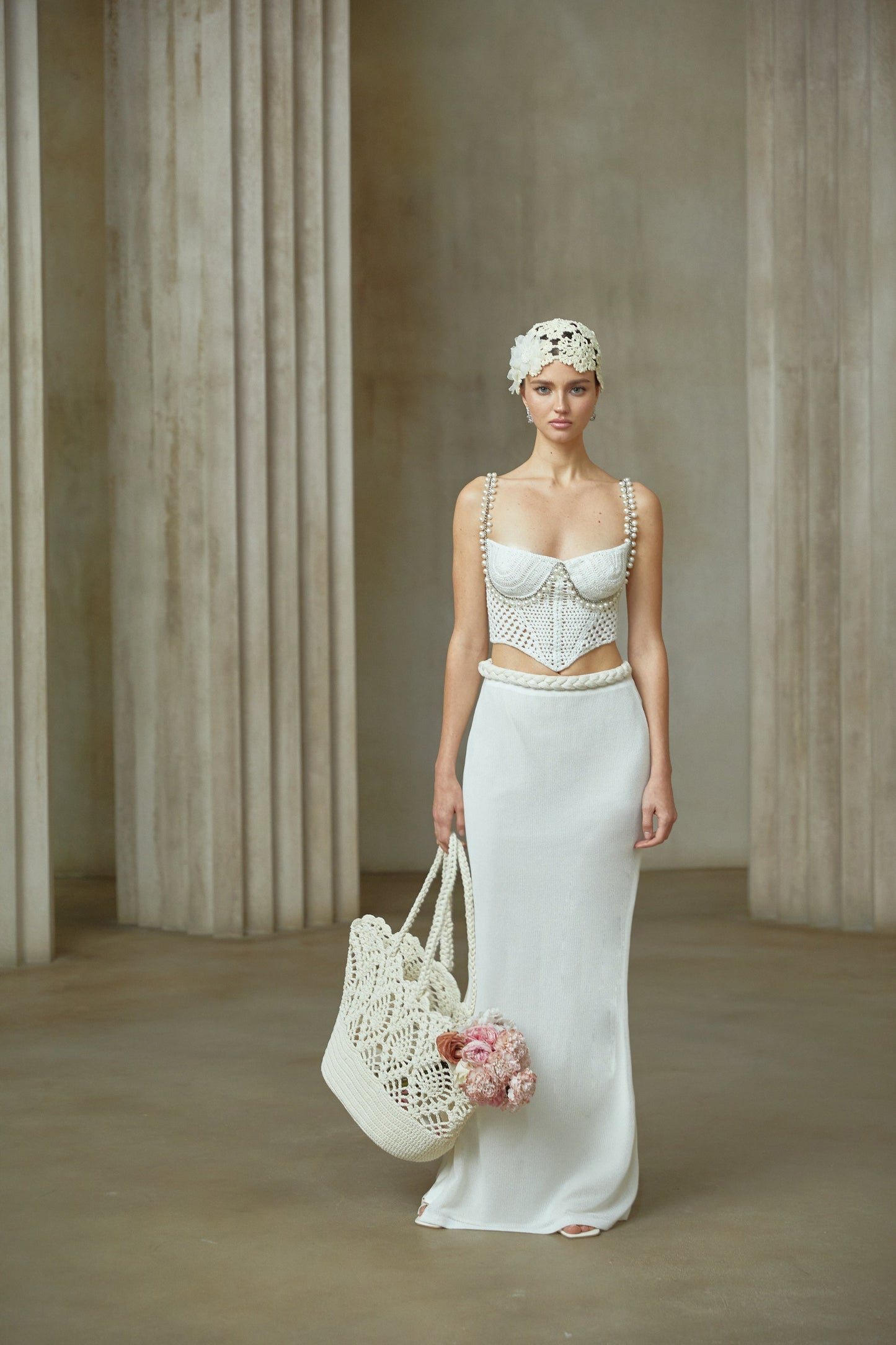 Briac floral-appliqué crochet-knit bucket hat