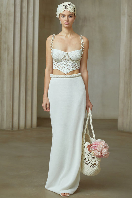 Prunelle Crochet Knit Two-Piece Top and Skirt Set