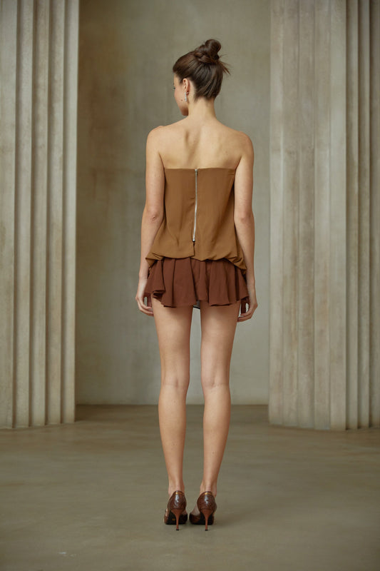 Vanessa brown butterfly-pin panelled top & skirt matching set