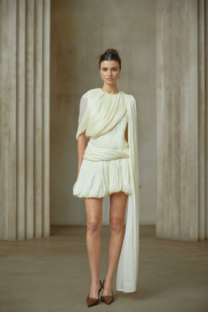 Cyrielle Pleated Mini Dress with Ribbon Design Accent