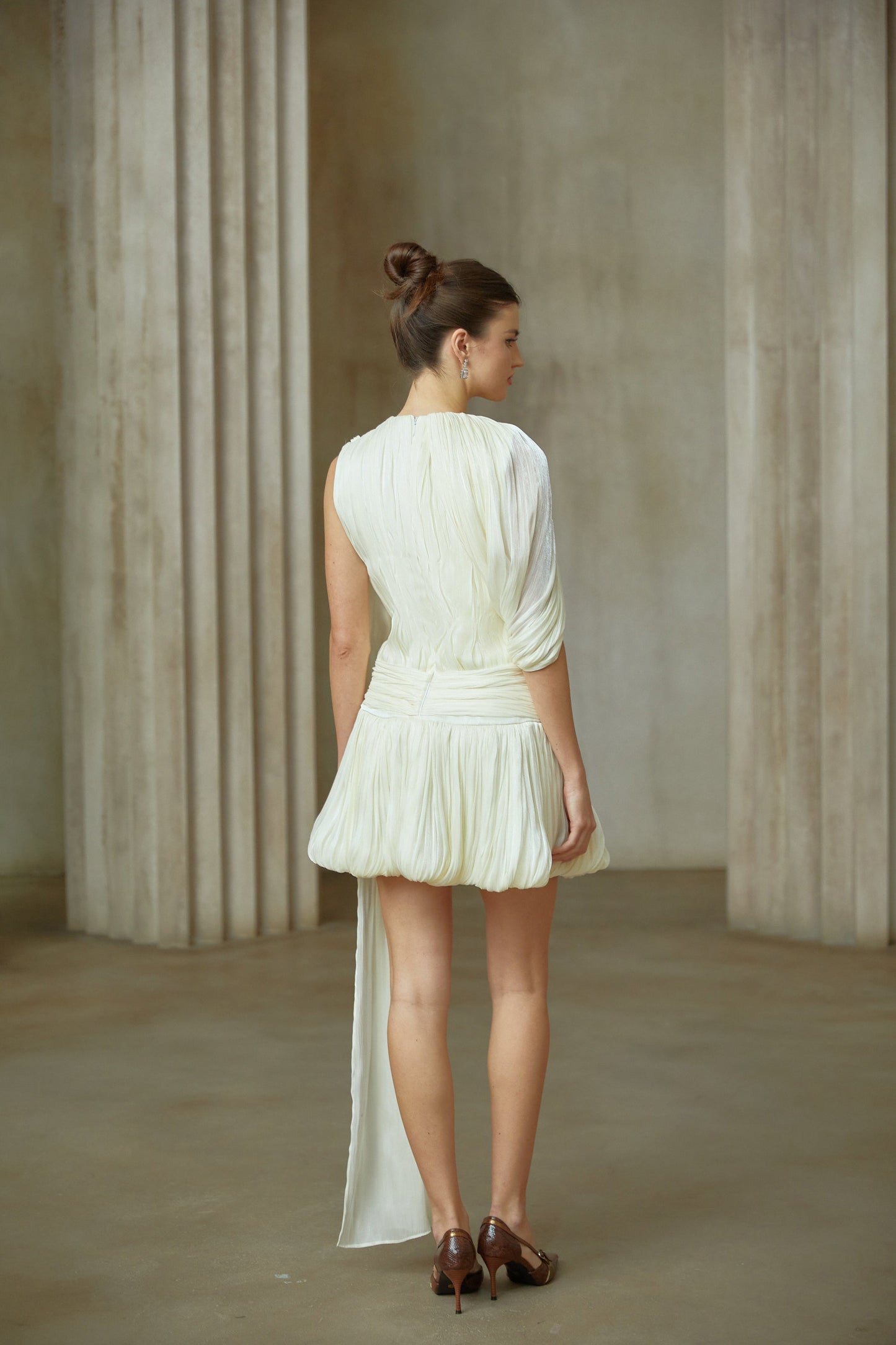 Cyrielle Pleated Mini Dress with Ribbon Design Accent