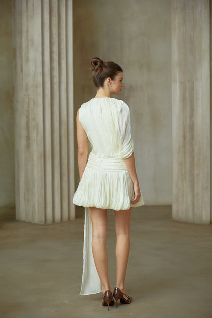 Cyrielle Pleated Mini Dress with Ribbon Design Accent