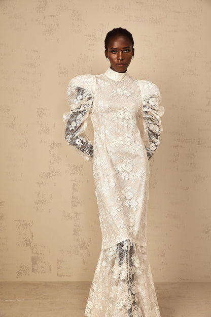 Pauline White Floral Lace Mermaid Maxi Dress