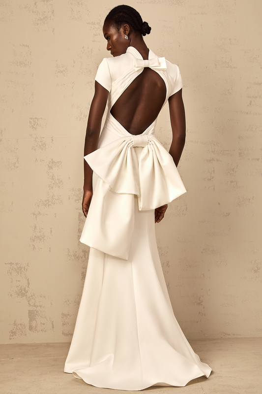 Camille White Statement Bow Mermaid Maxi Dress