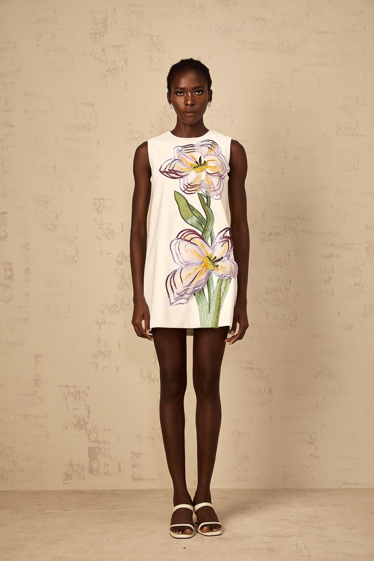 Irène White Sequin Floral Embroidered Mini Dress