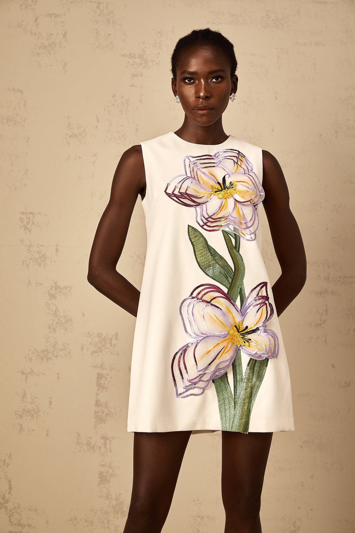 Irène White Sequin Floral Embroidered Mini Dress