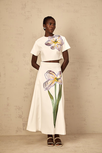 Irène White Sequin Floral Embroidered Matching Set