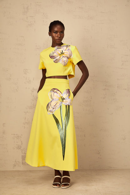 Irène Yellow Sequin Floral Embroidered Matching Set