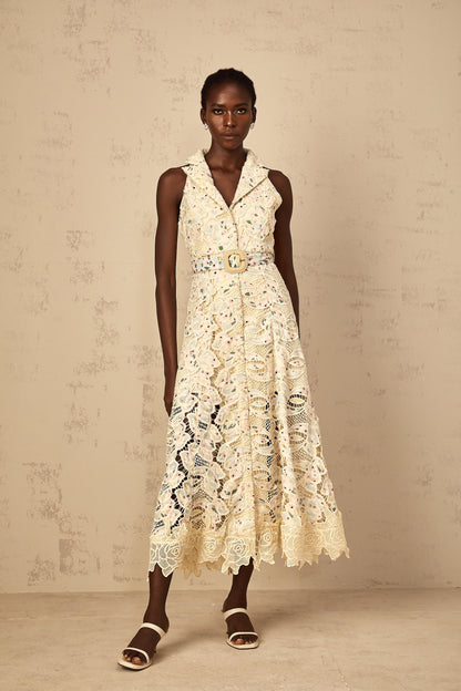 Avril Floral Embroidered Cut-Out Midi Dress