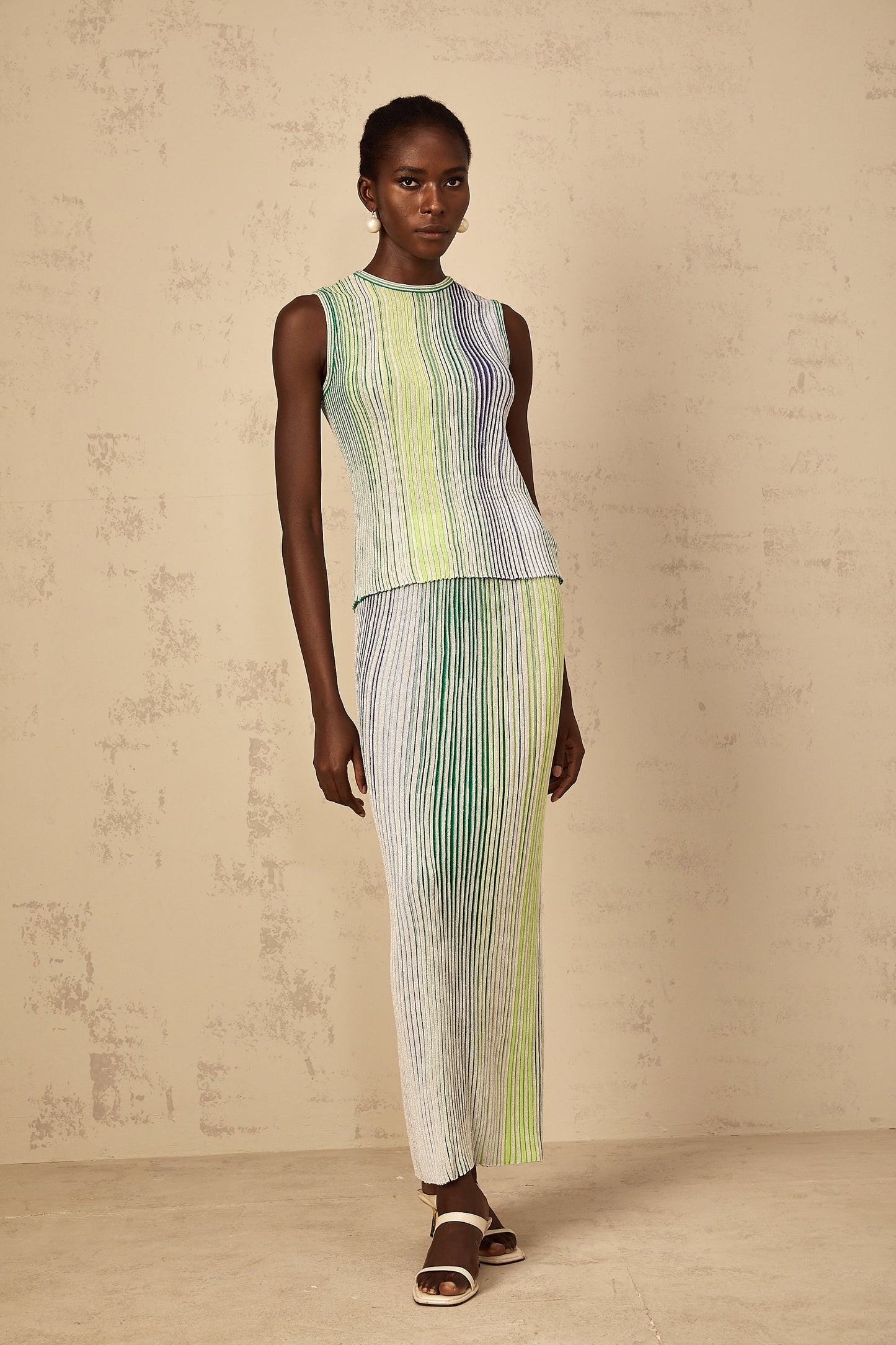 Ulysse Green Glitter Pleated Knit Matching Set