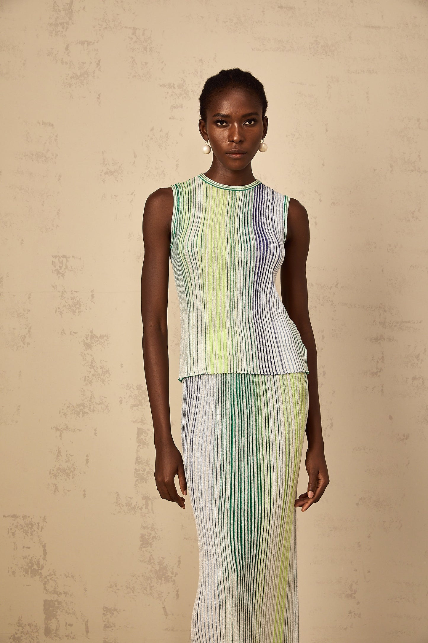Ulysse Green Glitter Pleated Knit Matching Set
