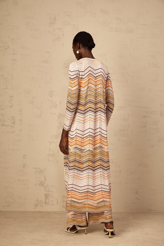 Chloé Neutral Striped Knit Long Cardigan