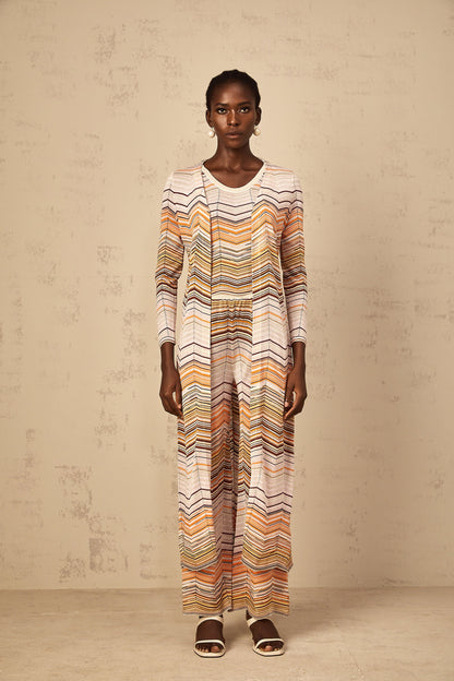 Chloé Neutral Striped Knit Long Cardigan