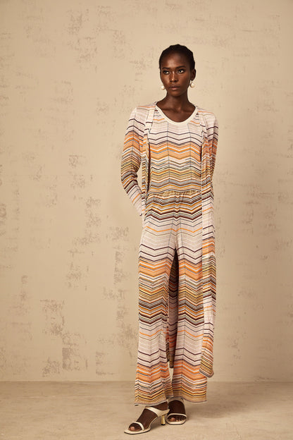 Chloé Neutral Striped Knit Long Cardigan