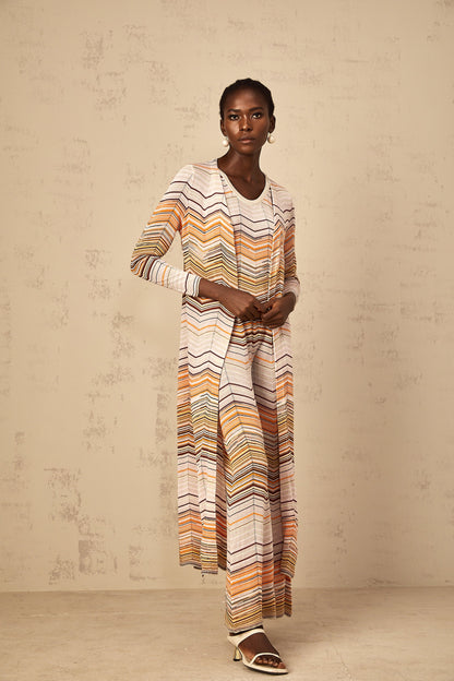 Chloé Neutral Striped Knit Long Cardigan