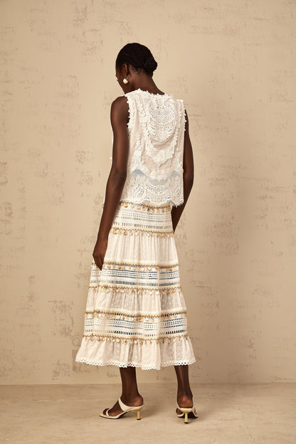 Théoline white floral-embroidered cropped tank top
