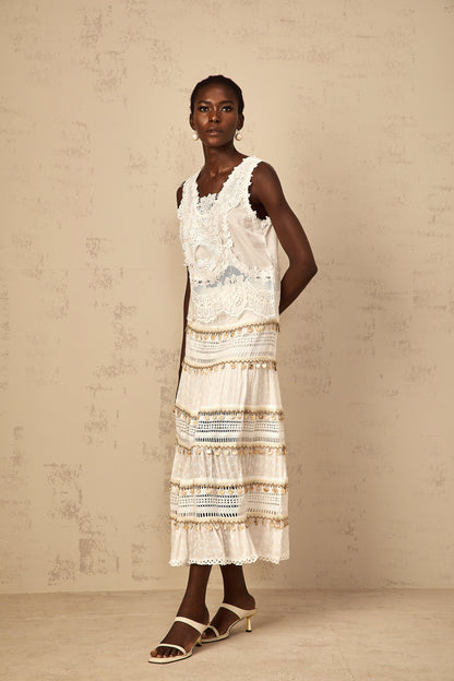 Théoline white floral-embroidered cropped tank top