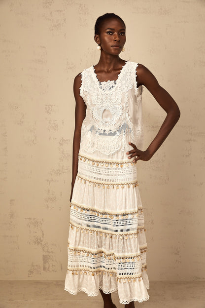 Théoline white floral-embroidered cropped tank top