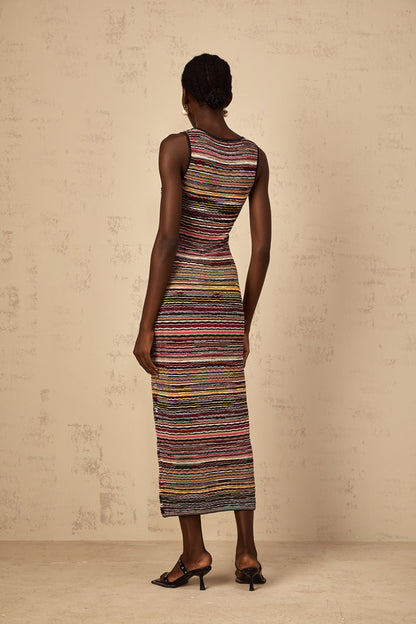 Quentin Purple Striped Crochet Knit Midi Dress
