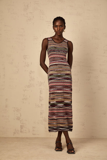 Quentin Purple Striped Crochet Knit Midi Dress