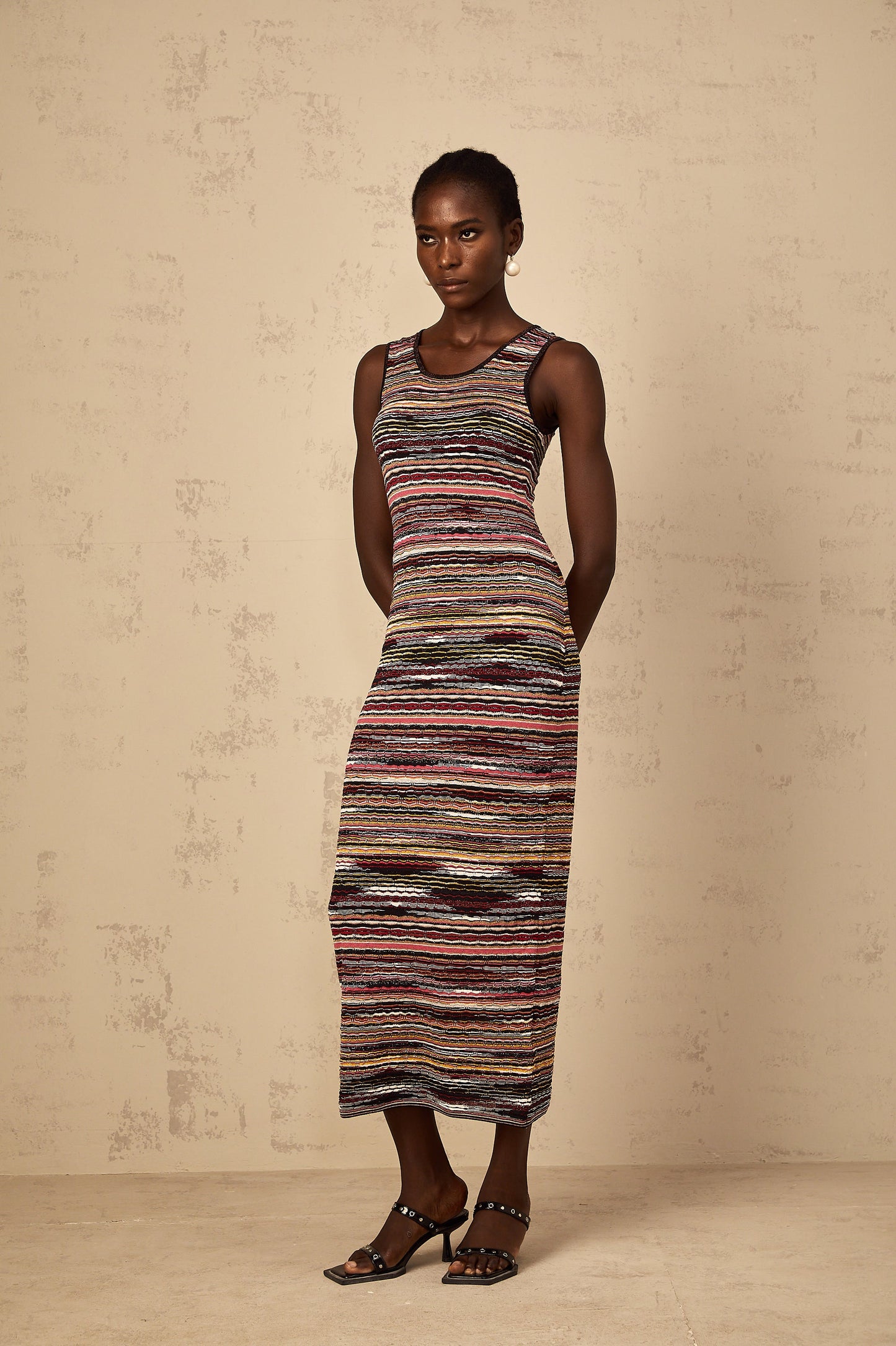 Quentin Purple Striped Crochet Knit Midi Dress