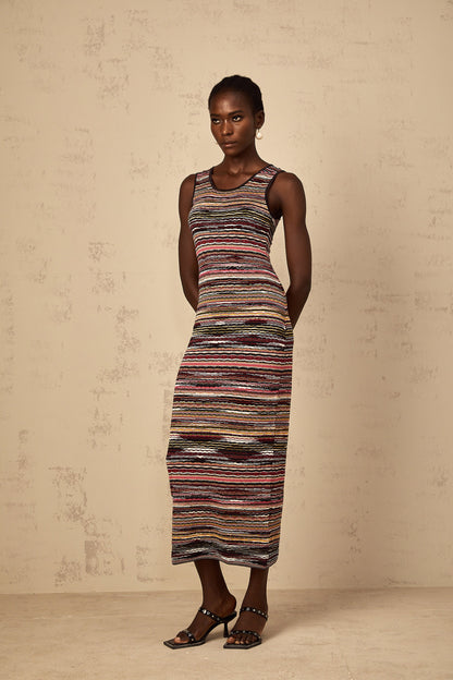 Quentin Purple Striped Crochet Knit Midi Dress