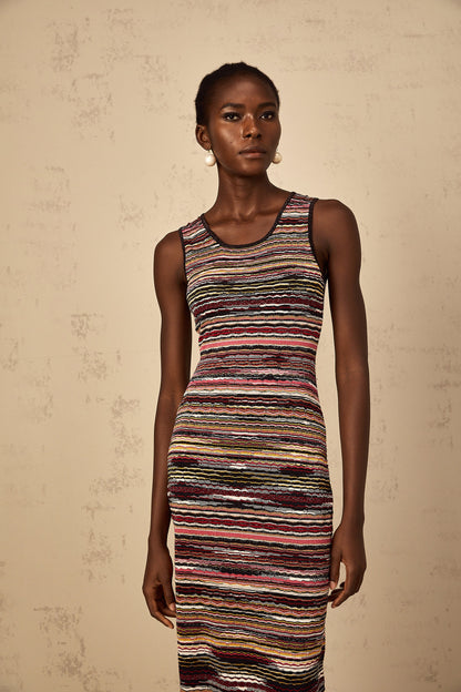 Quentin Purple Striped Crochet Knit Midi Dress