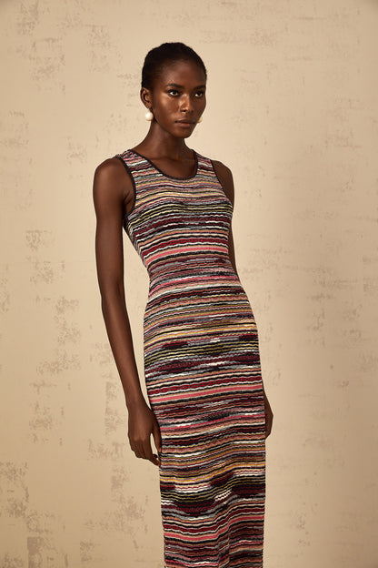 Quentin Purple Striped Crochet Knit Midi Dress