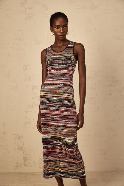 Quentin Purple Striped Crochet Knit Midi Dress