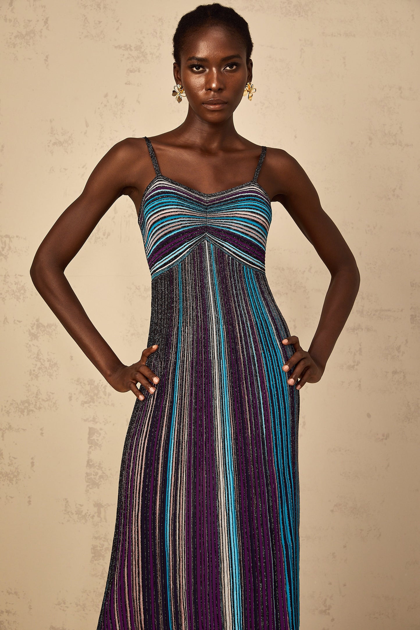 Bruyère Purple Sequin Striped Knit Maxi Dress