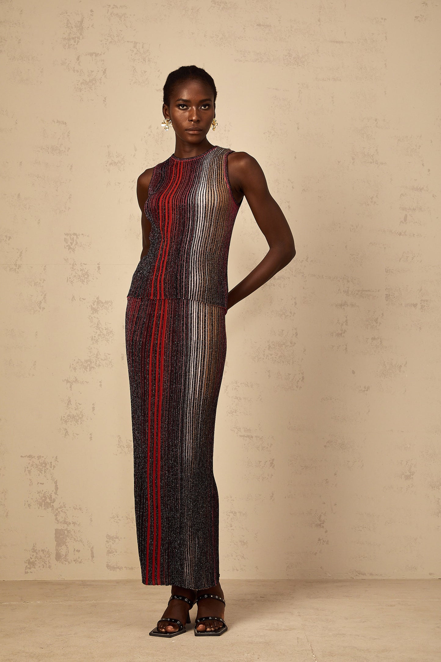 Ulysse Red Glitter Pleated Knit Matching Set