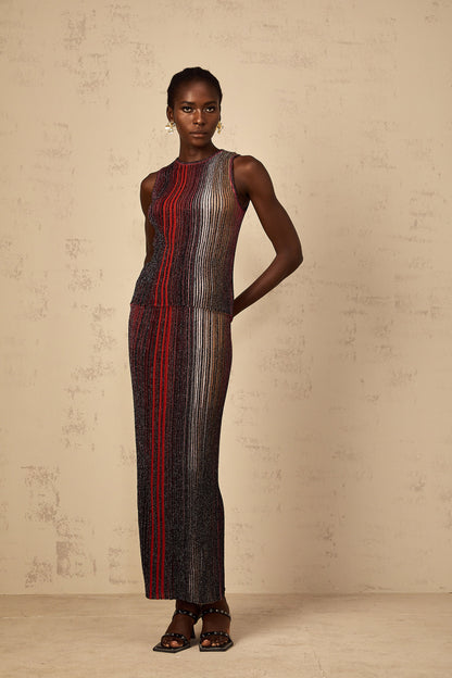 Ulysse Red Glitter Pleated Knit Matching Set