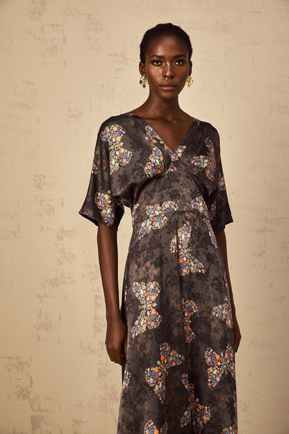 Glannon Black Self-Tie Butterfly Print Maxi Dress