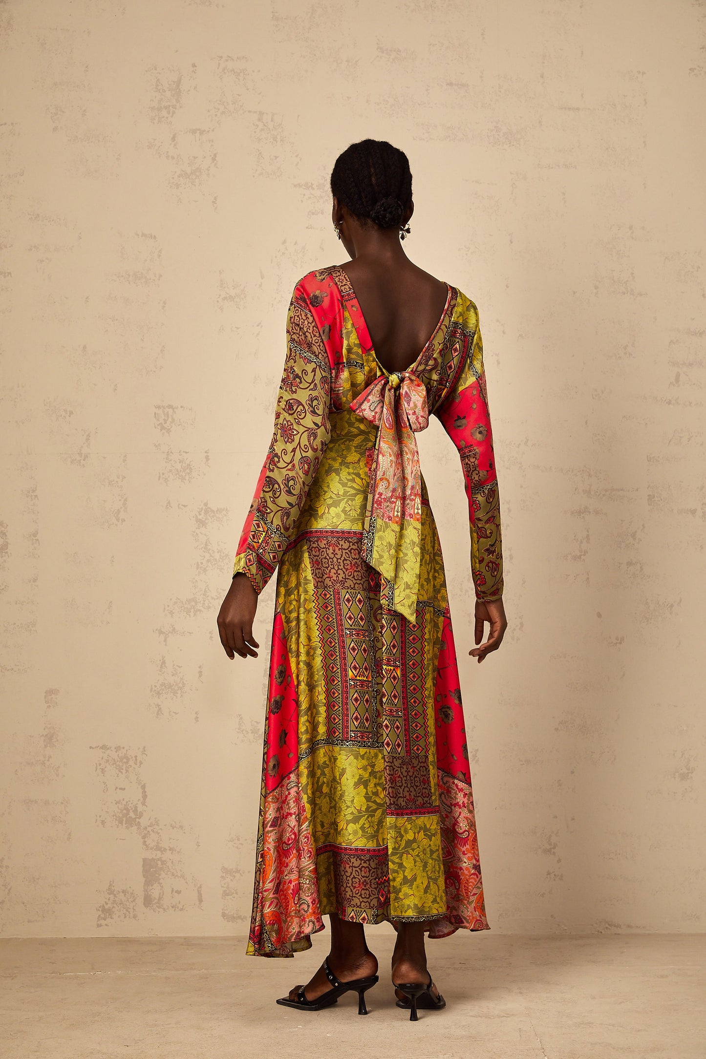 Pétunia Green Pattern Print Flared Midi Dress