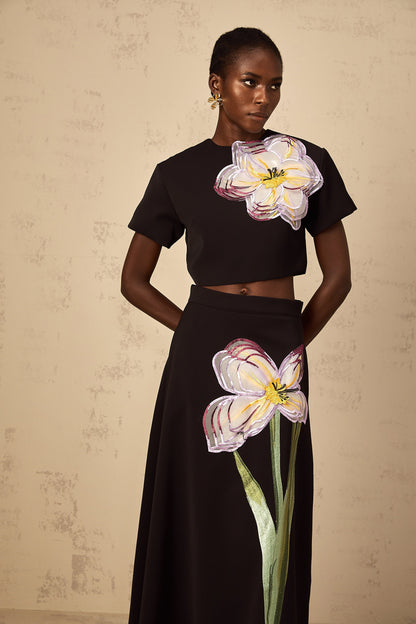Irène Black Sequin Floral Embroidered Matching Set