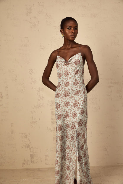 Honorine Blue Sleeveless Floral Print Maxi Dress