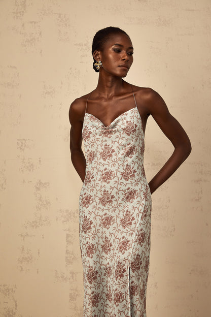 Honorine Blue Sleeveless Floral Print Maxi Dress