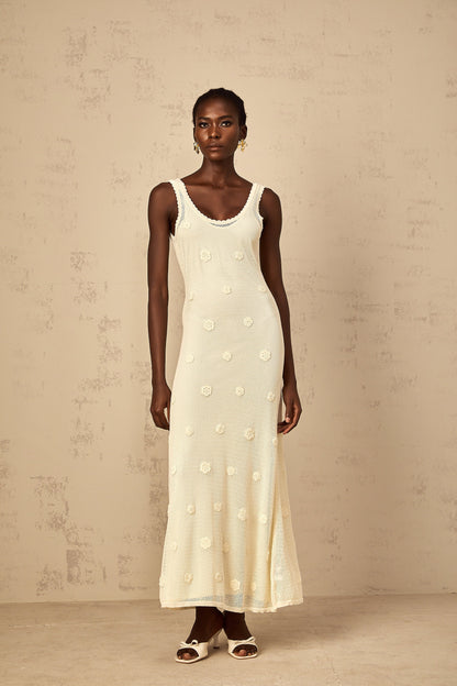Eléonore Floral Embroidered Crochet Knit Maxi Dress
