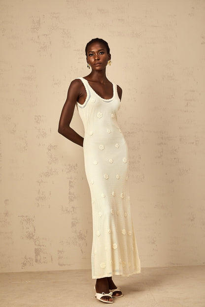 Eléonore Floral Embroidered Crochet Knit Maxi Dress